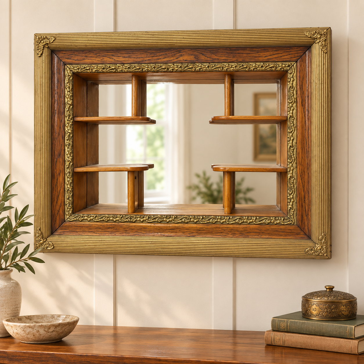Vintage Mirrored Shadow Box Curio Display Shelf