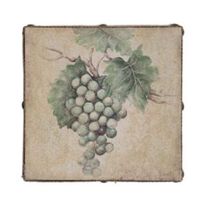 Susan Winget Wine White Grapes Hand Embellished Linen Wall Art 12 inch x 12 inch x 2.5 inch