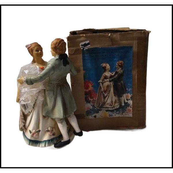 Vintage Price Imports Earthenware Musical Revolving Dancing Colonial Couple #2124